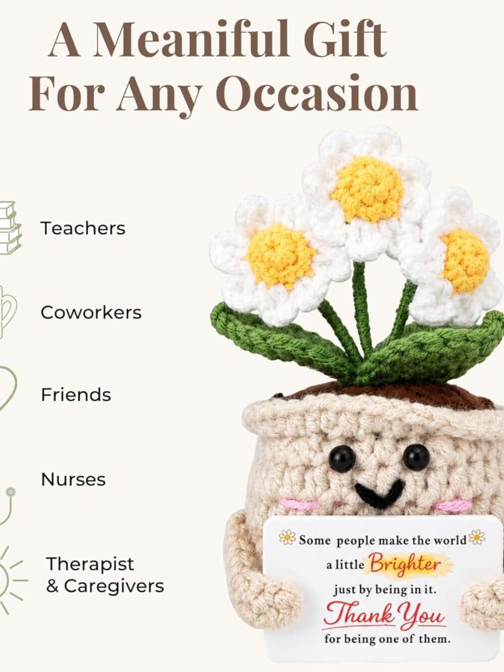 Thank You Gifts for Women, Crochet Daisy Appreciation Gift, Handmade Flower Desk - Picture 4 of 6
